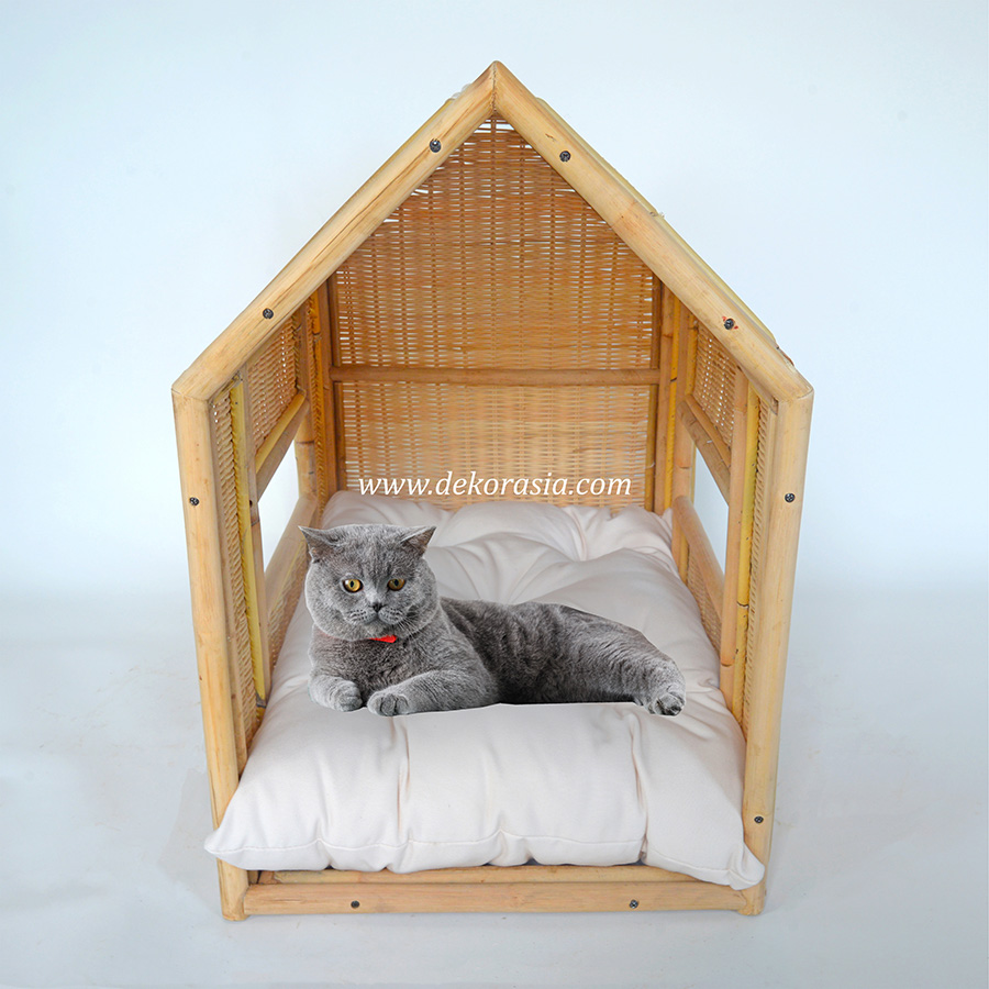 Rattan Pet Bed Natural for Cats and Dogs With Soft Cushion